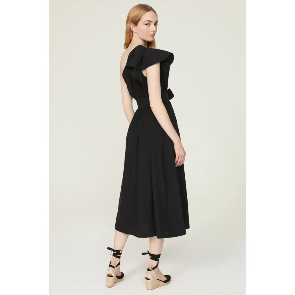 Madewell One-Shoulder Ruffled Midi Dress – True Black, Size 2 Casual & Cocktail - Picture 9 of 15